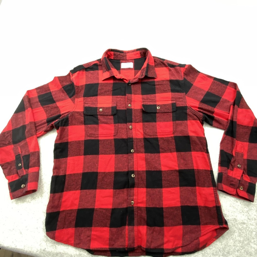 Old Navy Shirt Mens XL Red Plaid Flannel Button Up Long Sleeve Warm Casual